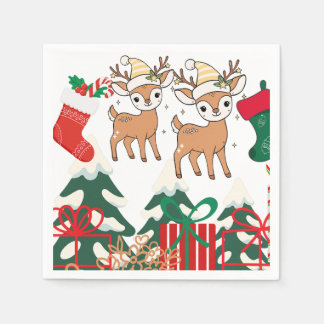Cartoon Deer & Christmas Elements Napkin