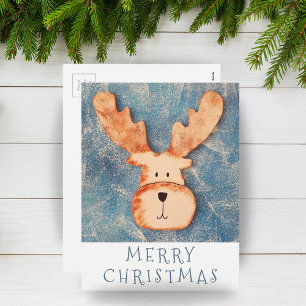 Cartoon Deer Head Reindeer Merry Christmas Holiday Postcard