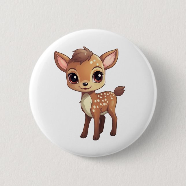 Cartoon deer illustration 6 cm round badge (Front)