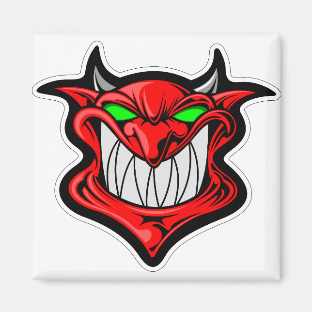Cartoon demon face head satan magnet (Front)