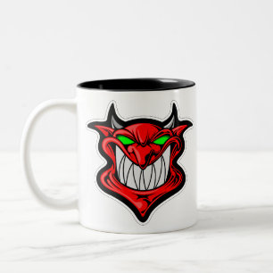 Cartoon demon face head satan Two-Tone coffee mug