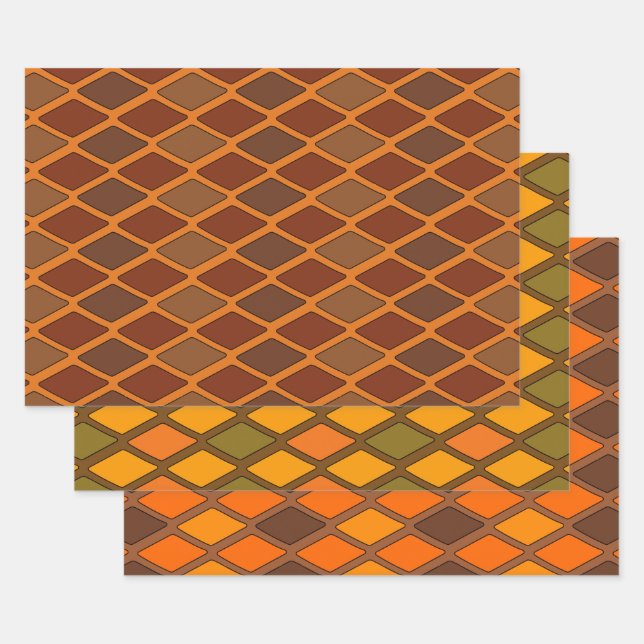 Cartoon Diamond Autumn Colours Wrapping Paper Sheet (Set)