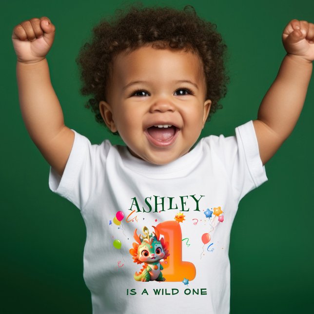 Cartoon Dinosaur Chinese Dragon Year 1st birthday Baby T-Shirt (Creator Uploaded)