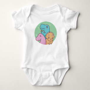Cartoon Dinosaur Duo in Pastel Colours Baby Bodysuit