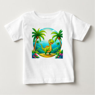 Cartoon Dinosaur in a Tropical Scene Baby T-Shirt
