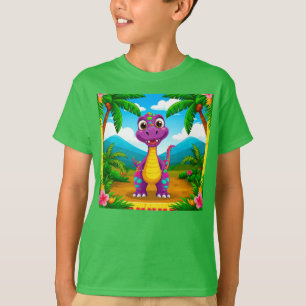 Cartoon Dinosaur in a Tropical Scene T-Shirt