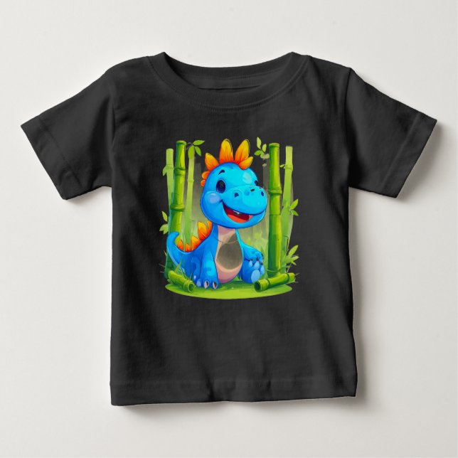 Cartoon Dinosaur in Bamboo Forest Baby T-Shirt (Front)