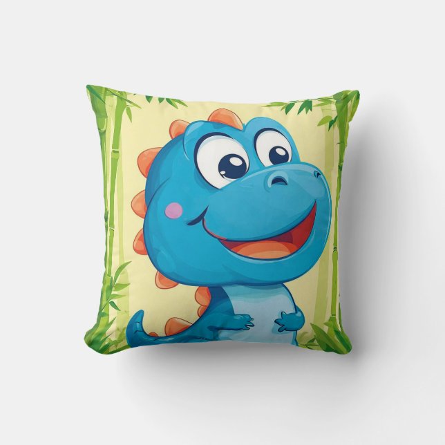 Cartoon Dinosaur in Bamboo Forest Cushion (Front)