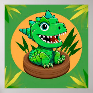 Cartoon Dinosaur Tropical Jungle Wall Art For Kids