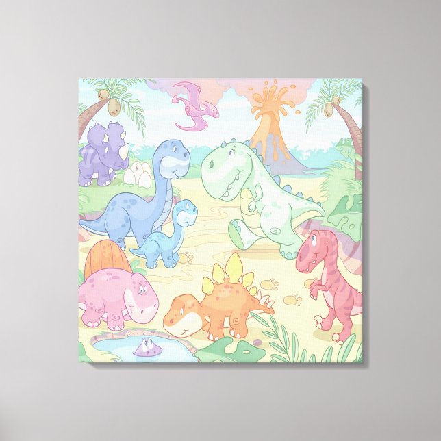 Cartoon Dinosaur Wrapped Canvas (Front)