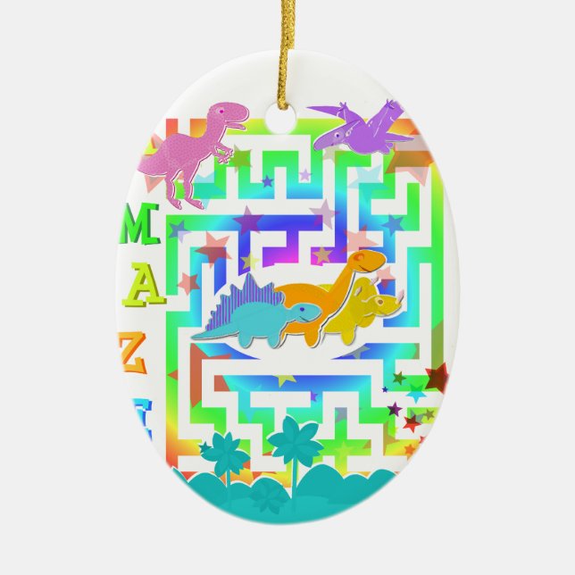 Cartoon Dinosaurs in a colour Maze Ornament (Front)