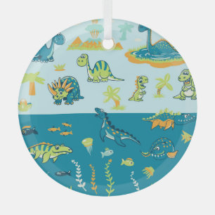 Cartoon Dinosaurs: Land & Sea Set Glass Tree Decoration