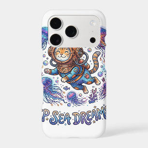 Cartoon Diving Cat and Jellyfish iPhone Case