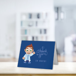 Cartoon Doctor Classic Blue Thank You Card