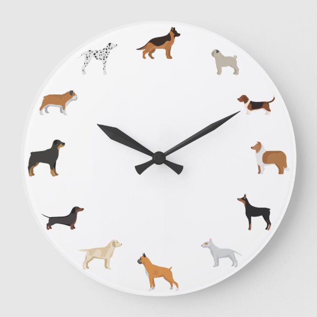 Cartoon Dog Breeds Large Clock (Front)