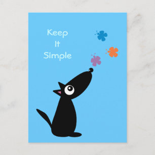 Cartoon dog & butterflies Keep It Simple postcard