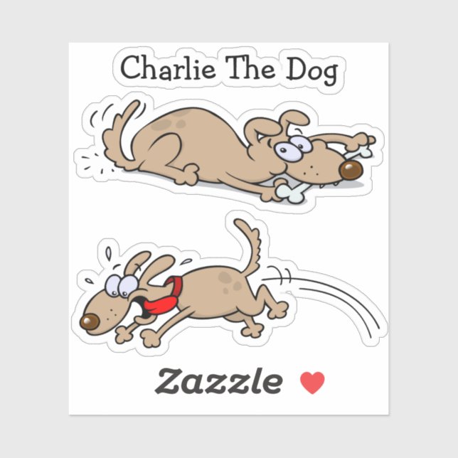 Cartoon Dog Chewing On Bone And Jumping With Name (Sheet)