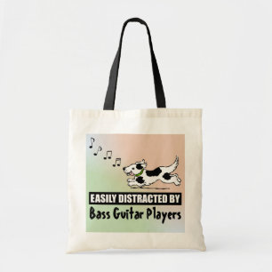 Cartoon Dog Distracted by Bass Guitar Players Tote Bag