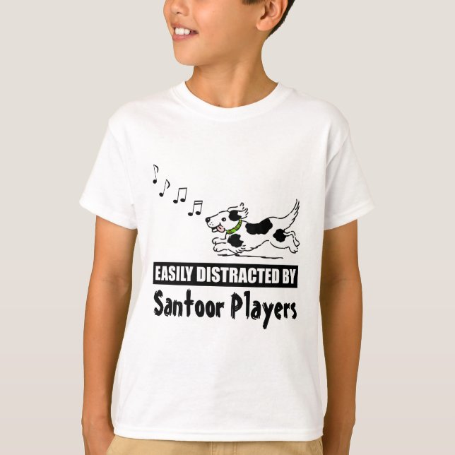 Cartoon Dog Easily Distracted by Santoor Players T-Shirt (Front)