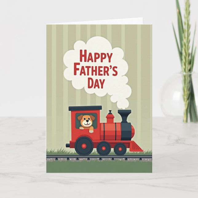 Cartoon Dog Fathers Day Train Card (Front)