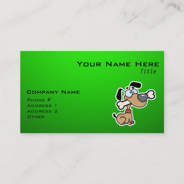 Cartoon Dog; Green Business Card (Front)