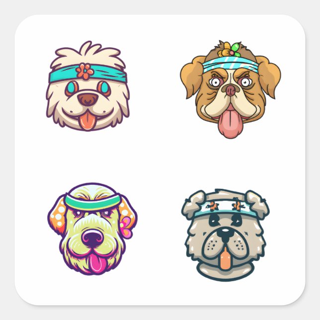 Cartoon Dog Head With Headband 4 Pack Stickers (Front)