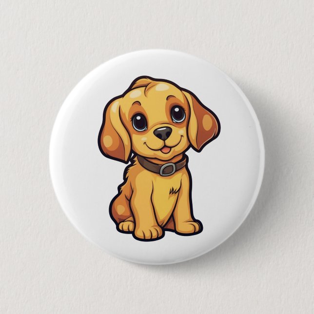 Cartoon dog illustration 6 cm round badge (Front)