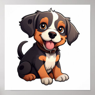 Cartoon dog illustration poster