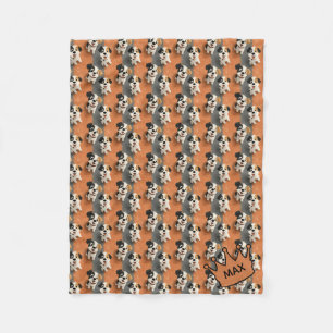 Cartoon Dog Pattern on Orange – Customizable Fleece Blanket