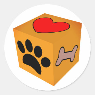 Cartoon Dog Paw Heart And Bone Classic Round Sticker