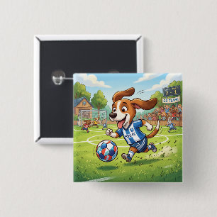 Cartoon Dog Playing Soccer or Football 15 Cm Square Badge