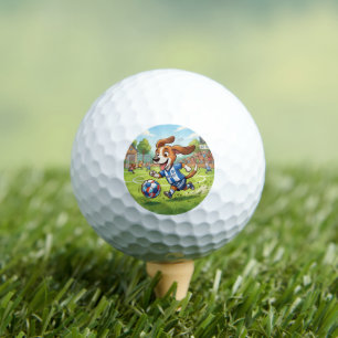 Cartoon Dog Playing Soccer or Football Golf Balls