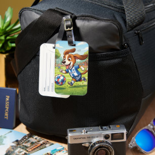 Cartoon Dog Playing Soccer or Football Luggage Tag