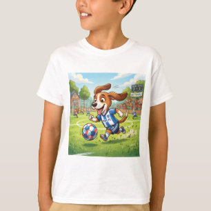 Cartoon Dog Playing Soccer or Football T-Shirt