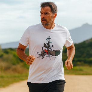 Cartoon Dog Tangled Around Pole with Leash T-Shirt