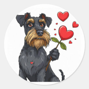 Cartoon dog with a flower classic round sticker