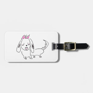Cartoon Dog With a Pink Bow Luggage Tag