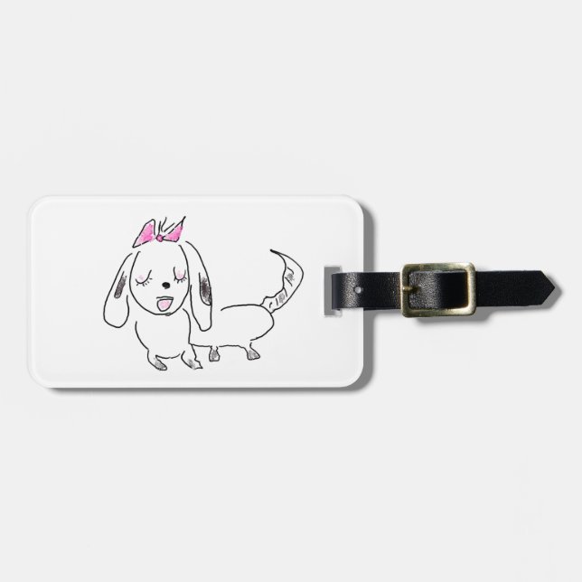 Cartoon Dog With a Pink Bow Luggage Tag (Front Horizontal)