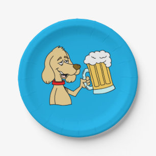 Cartoon Dog With Beer Paper Plate