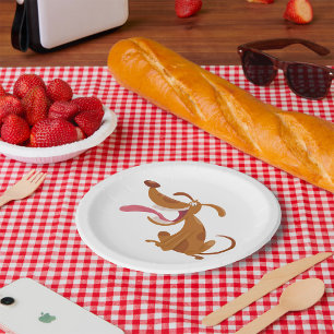 Cartoon Dog with Big Smile and Tongue Out Paper Plate