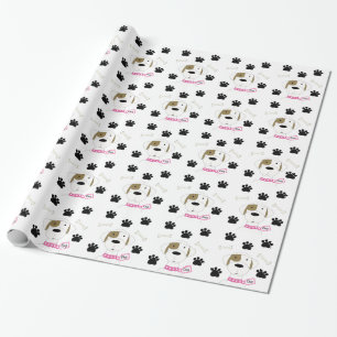 Cartoon Dog with Paw Prints Wrapping Paper