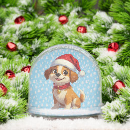 Cartoon Dog with Santa Hat Christmas Snow Globe