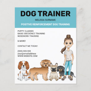 Cartoon Dogs And A Girl Personalizable Dog Trainer Flyer