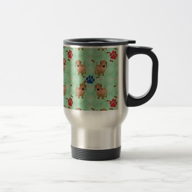 Cartoon Dogs - Dachsund Red Tiled v1 Travel Mug (Right)