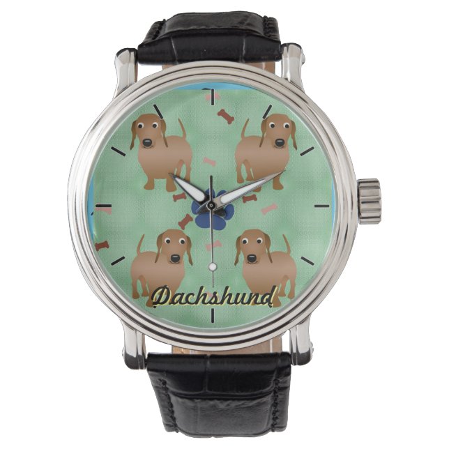 Cartoon Dogs - Dachsund Red Tiled v1 Watch (Front)