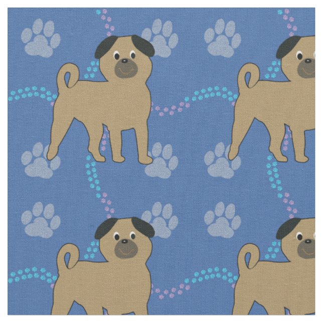 Cartoon Dogs -  Pug v1 Fabric (Close Up)