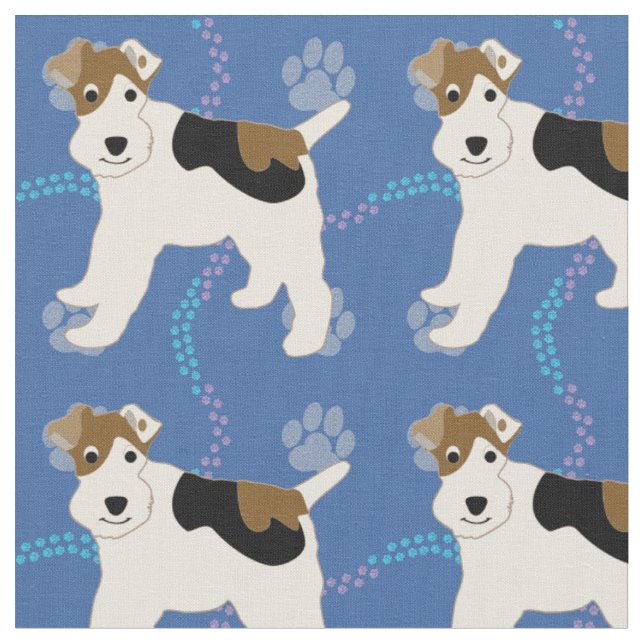 Cartoon Dogs - Wire Fox Terrier v1 Fabric (Close Up)