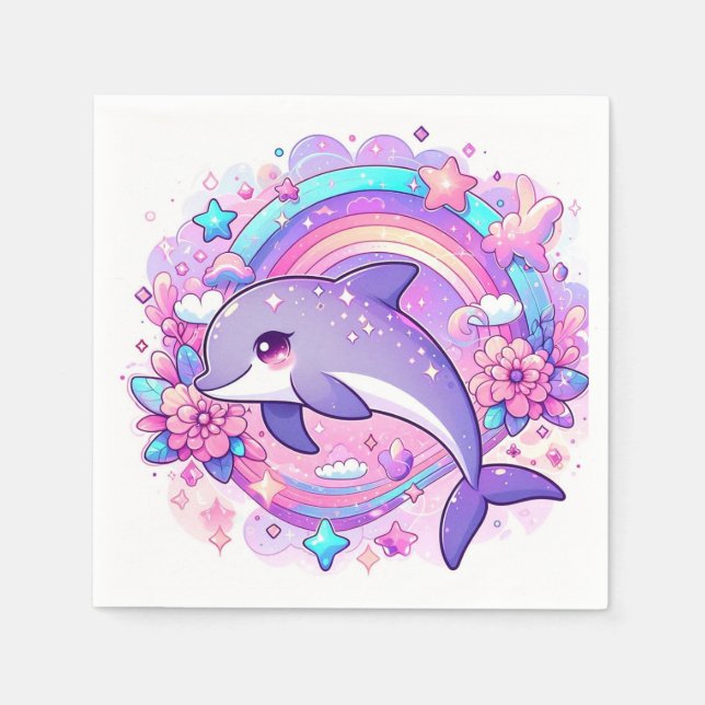 Cartoon Dolphin Baby Shower Napkin (Front)