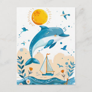 Cartoon Dolphin Leaping out of Water Postcard