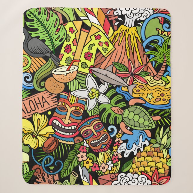 Cartoon doodles Hawaii seamless pattern. Backdrop  Sherpa Blanket (Front)